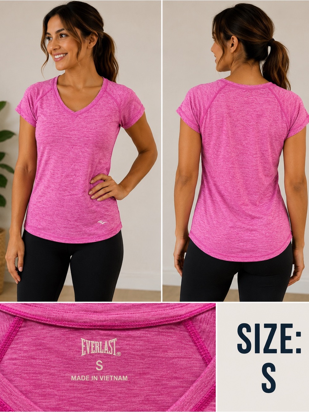 Everlast Women's Heather Pink/purple  V-Neck Short Sleeve Tee SMALL
